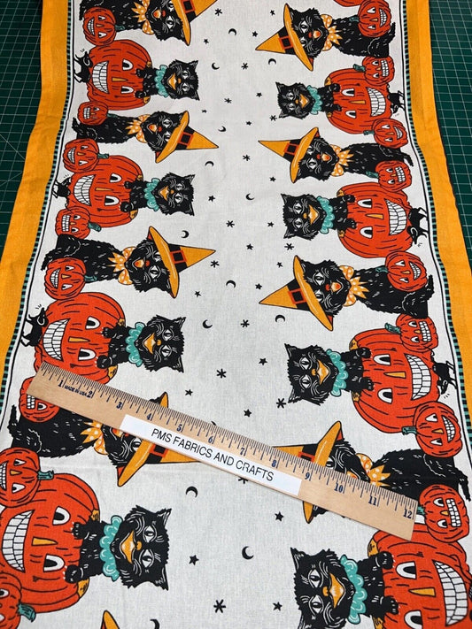 MODA 100% cotton toweling fabric Halloween Meow 920 313 - 16 in x 36 in pumpkins - free shipping to USA
